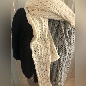 Bundle of three Ana sweaters, black and cream size large, grey size medium
